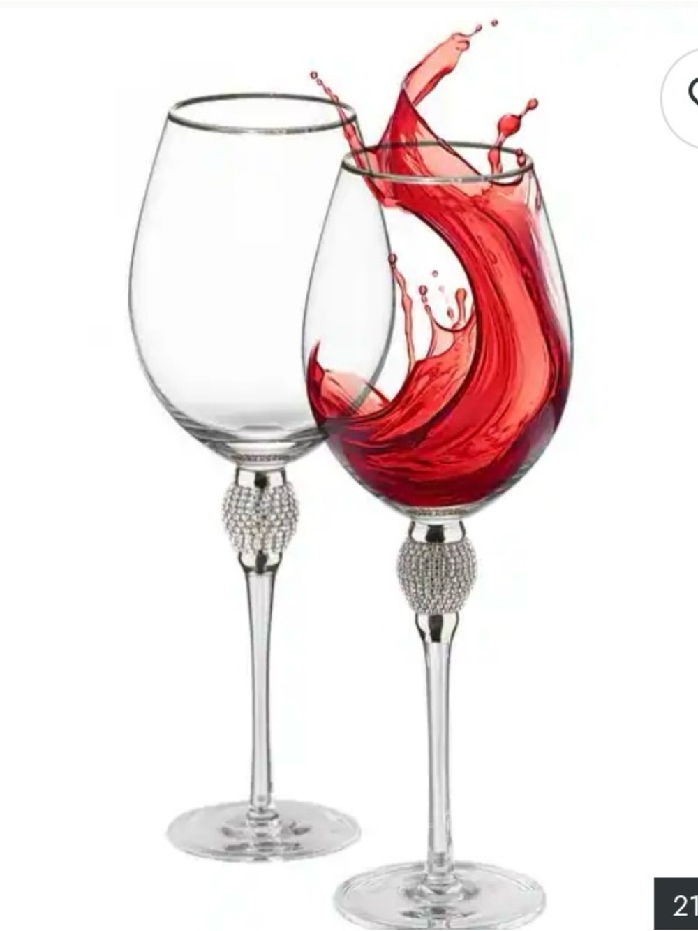 Crystal Rhinestone Stem Wine Glasses - Clear with Silver Rhinestone Accent
